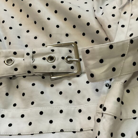 NY & Co 7th Ave Sleeveless B & W Polka Dot V Neck Peplum Top w/ Belt, Large, NWT - Picture 6 of 9